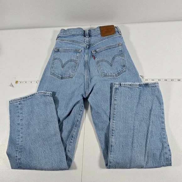Levis Premium Ribcage Straight Ankle Jeans Womens 26 Light Wash Distressed 72693 - Picture 2 of 12